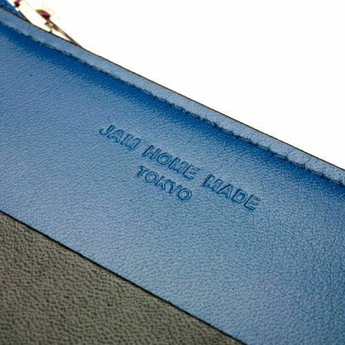 【ジャムホームメイド（JAMHOMEMADE）】L字ファスナー ミニ財布 SOモデルウォレット - ブルー × ブラック バイカラー