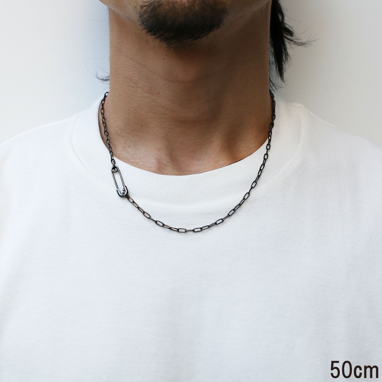 【ジャムホームメイド（JAMHOMEMADE）】安全ピン （セーフティピン） 長アズキ チェーンダイヤモンド ネックレス S - ブラック