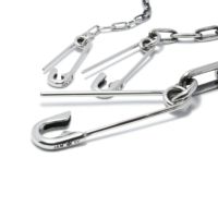 【ジャムホームメイド（JAMHOMEMADE）】安全ピン （セーフティピン）  長アズキ チェーン ダイヤモンド ブレスレット M - シルバー