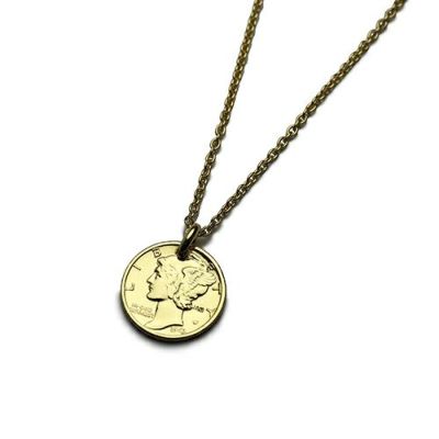 ヴィンテージマーキュリーコインネックレス-ゴールドの写真