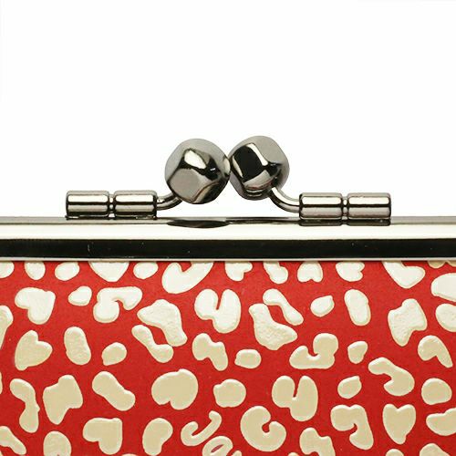 印傳屋(印伝屋) 親子がま口財布 RED×WHITE -LEOPARD-