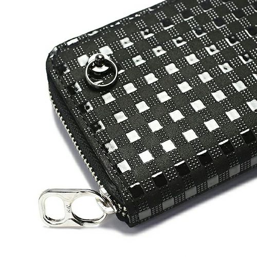 JIDWA67BK)印傳-印伝屋ラウンドファスナー三つ折り財布チェック柄/小銭