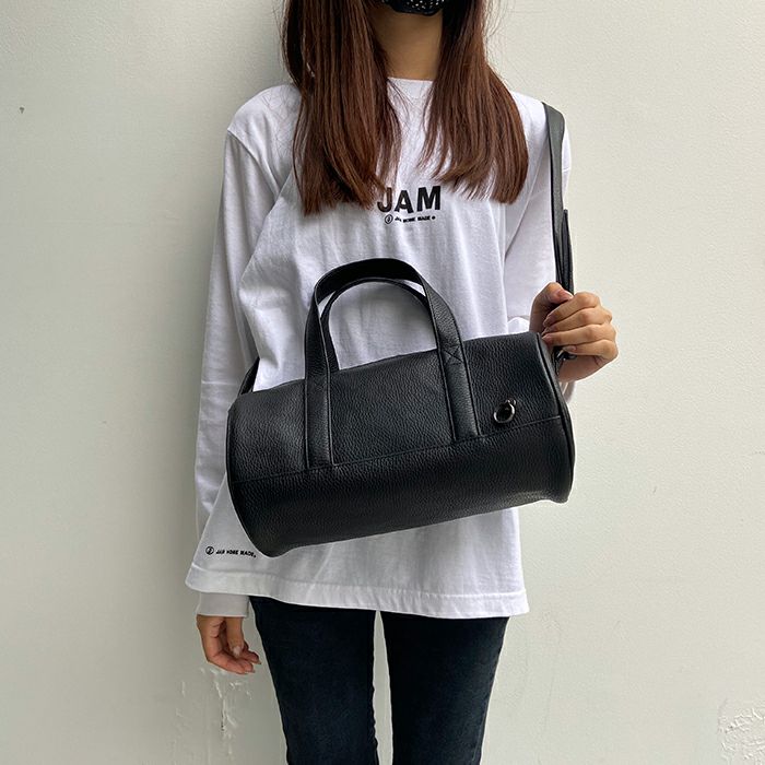 J-BG001)ENDUREレザー2WayドラムバッグショルダーバッグS-ブラック