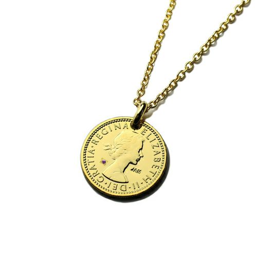 【ジャムホームメイド（JAMHOMEMADE）】2月 誕生石 コイン ネックレス ヴィンテージ シックスペンスコイン - ゴールド