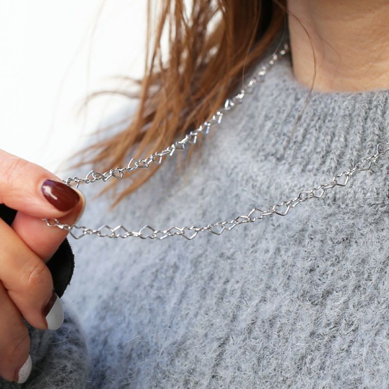 JNS1141)マガタマハートチェーンネックレス&ブレスレット - シルバー