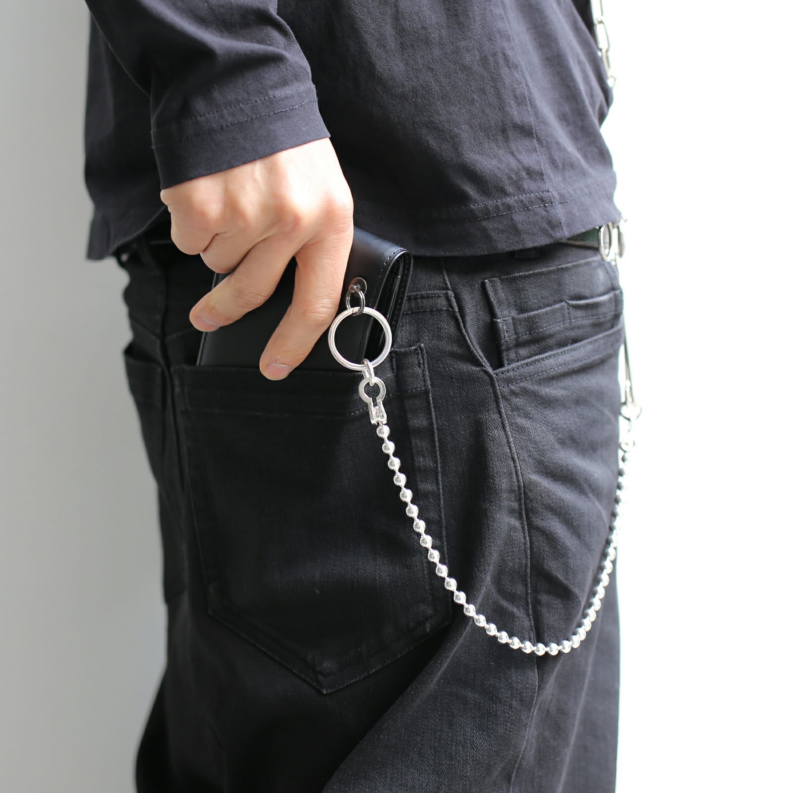 JNS1146)安全ピン ボールウォレットチェーン M -シルバー925