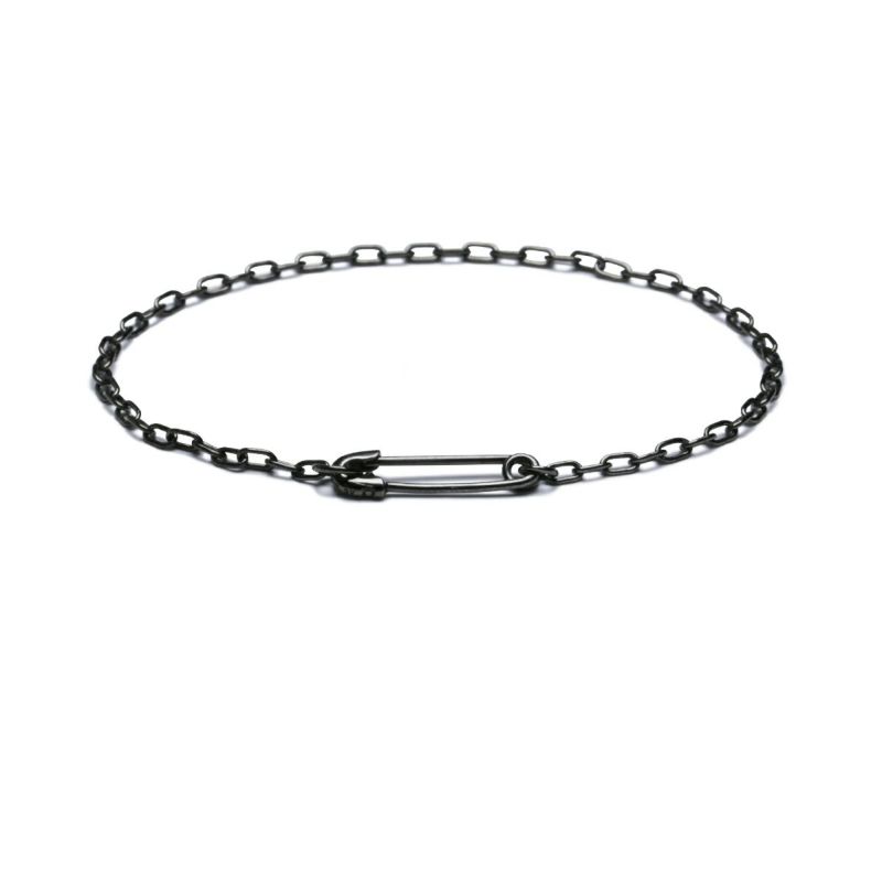 【かんまー】安全ピン長アズキチェーンダイヤモンドブレスレット　LとMセット J-BR021-BK)安全ピン長アズキチェーンダイヤモンドブレスレットL