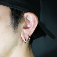 J-PI057-SV)フラットダブル ダイヤモンド ピアス M -シルバー/両耳