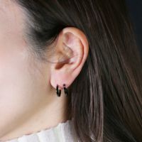 JPI065BK)フラットダブル ダイヤモンド ピアス S -ブラック/両耳